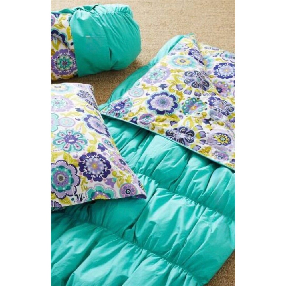 PBteen Pottery Barn Teen Sleeping Bag Teal Aqua Purple Floral Zip 32x75 - Picture 13 of 13